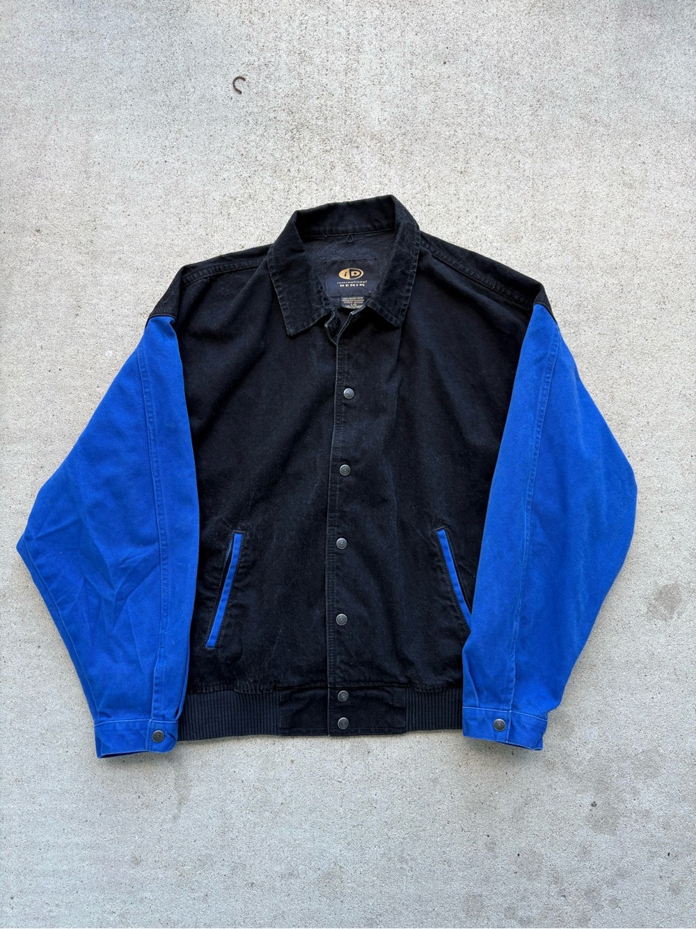Vintage 90s Denim Colorblock Jacket Black Blue Made in Canada Mens L 26x27